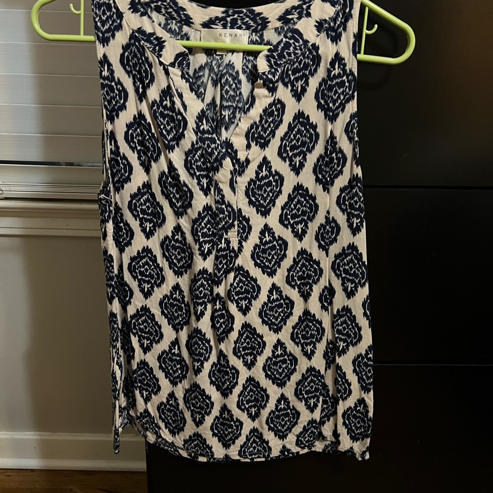Kenar Navy and White Sleeveless Blouse